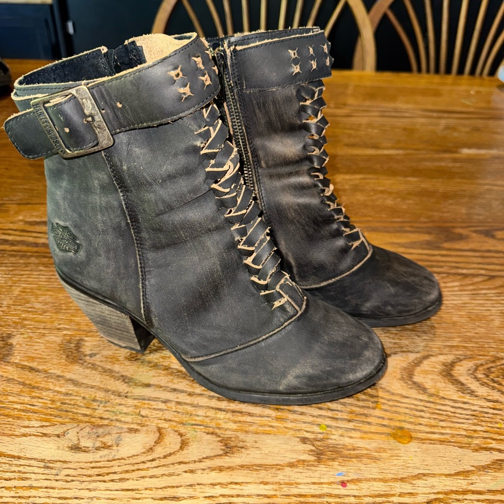 Harley-Davidson Black Lace-Up Leather Boots